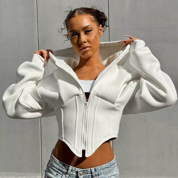 Women’s Y2K Zipper Hoodie Cardigan – Long Sleeve Corset Jacket
