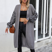 Women's Casual Long Solid Color Pattern Leopard Design Coat Cardigan For Women