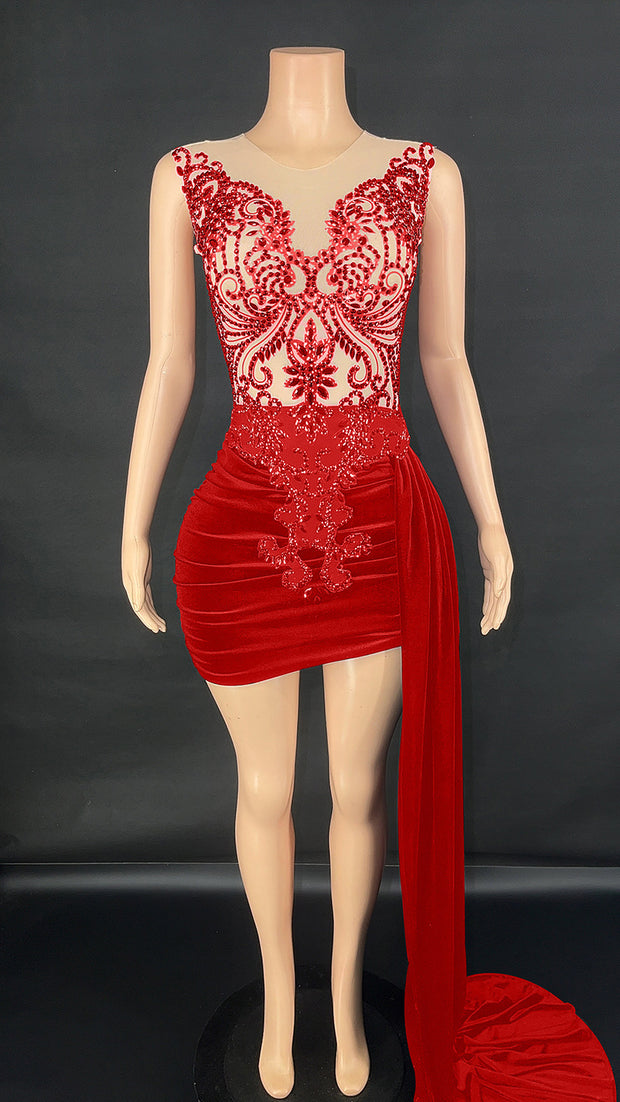 Summer Luxury Evening Dress Female Singer Stage Costume Side Trailing Skirt