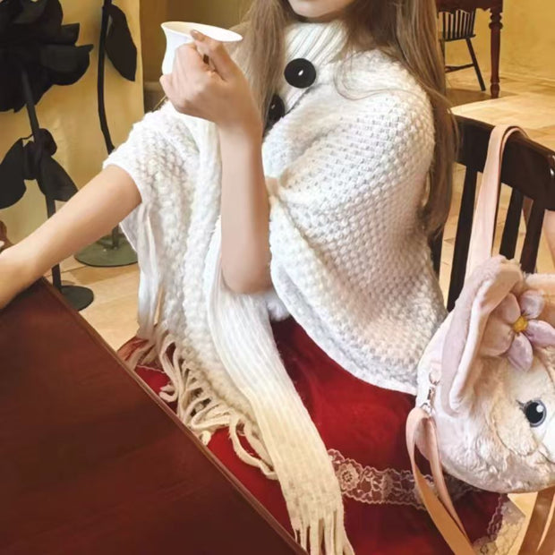 Women's Casual Plush Design Sweater Shawl Cape 1111