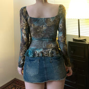 Vintage Printed Contrast Color Small Sling