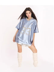 Trending Retro V-neck Splicing Letter Print Short-sleeve