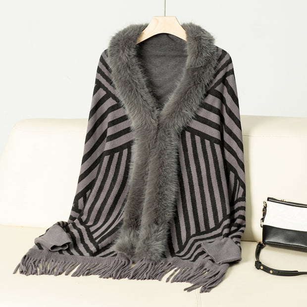 European And American Fall Winter Fashion Striped Tassel Knitte