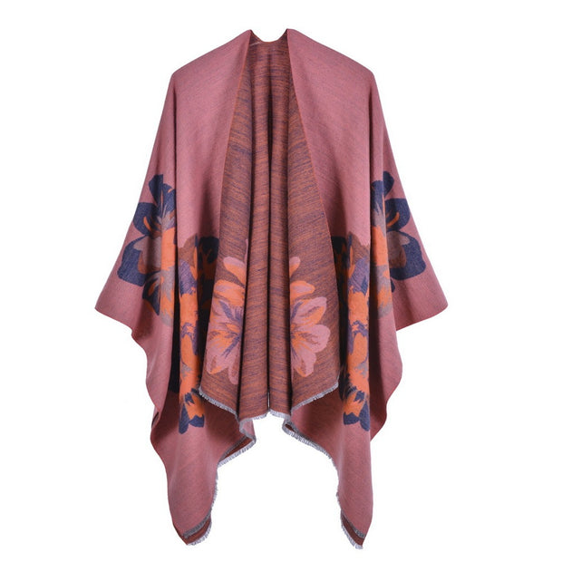European And American Fashion Jacquard Split Thickened Warm Split Shawl 1111