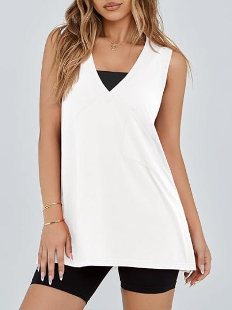 Women's V-Neck Sleeveless Tank Top – Loose, Flowy Summer Tunic