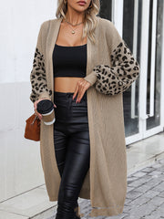 Women's Casual Long Solid Color Pattern Leopard Design Coat Cardigan For Women