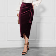 Twisted Skirt Temperament Commute Autumn And Winter Split Velvet Dress