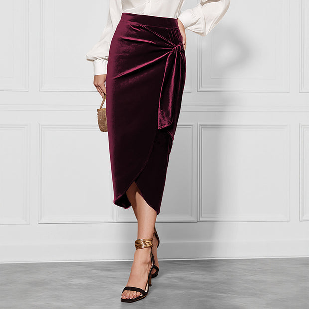 Twisted Skirt Temperament Commute Autumn And Winter Split Velvet Dress
