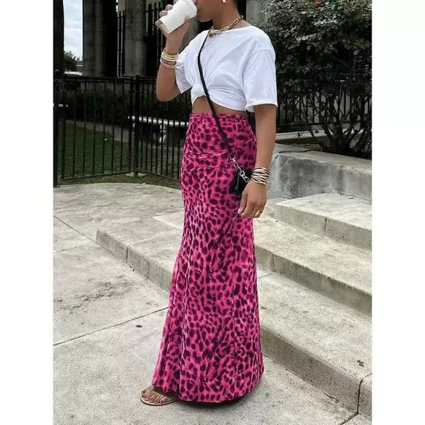 Leopard Print Women's High Waist Elegant Graceful Slimming Skirt