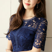 Waist Slimming Temperament Lady Mid-length Lace Dress 111