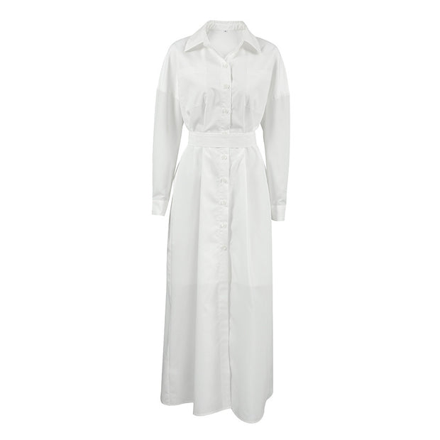 Autumn And Winter Elegant French Lapel Shirt Dress 1111