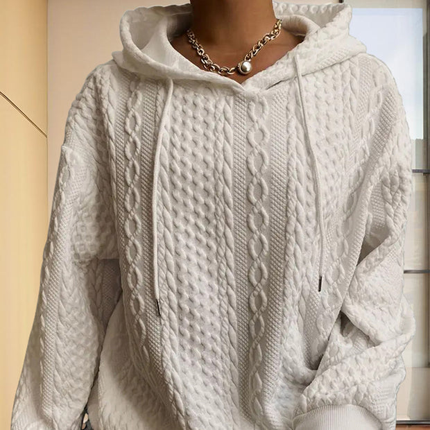 Women’s Ribbed Long Sleeve Hoodie – Loose Fit Drawstring Pullover