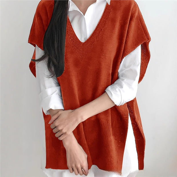 All-matching Loose V-neck Plus Size Sweater Ves