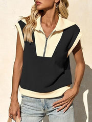 Women’s Color Block Half-Zip Short Sleeve Pullover – V-Neck Summer Top