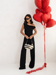 Women’s Elegant Straight-Leg Jumpsuit – Falling Straps, Side Zipper