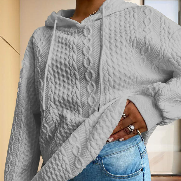 Women’s Ribbed Long Sleeve Hoodie – Loose Fit Drawstring Pullover
