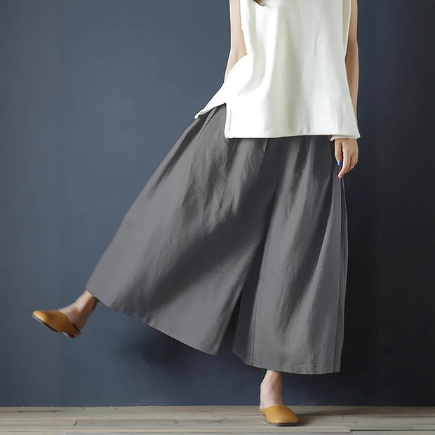 Coarse Linen Solid Color Cotton And Linen Texture Smoke-sensitive Gray Wide-leg Pants