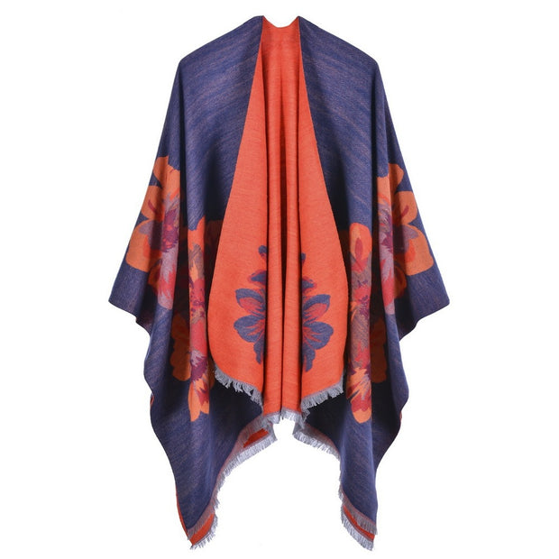European And American Fashion Jacquard Split Thickened Warm Split Shawl 1111