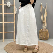 Lace-up Linen Back Slit High Waist Skirt