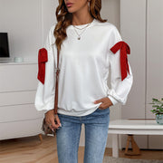 Sweet Bow Decoration Long Sleeve White Hoodie