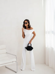 Women’s Elegant Straight-Leg Jumpsuit – Falling Straps, Side Zipper