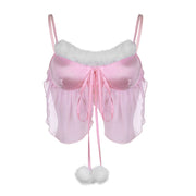 Girly Sweet Style Satin Chiffon Hairball Vest