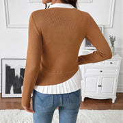 Color Contrast Patchwork Slim Fit Knitted Pullover Sweater
