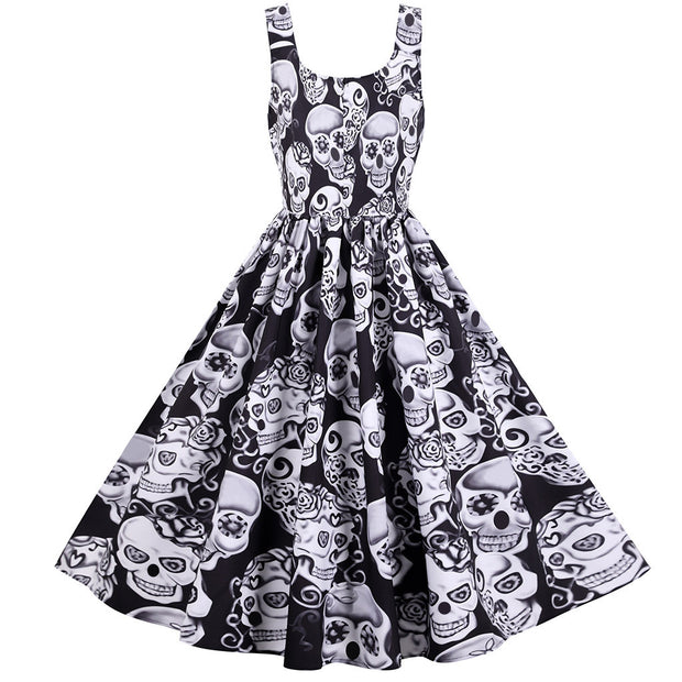 Halloween Rock And Roll Sleeveless Floral Dresses 1111