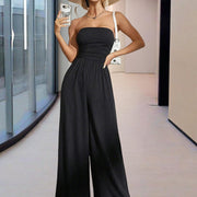 Women’s Strapless Wide-Leg Jumpsuit – Pleated Summer Outfit