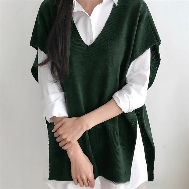 All-matching Loose V-neck Plus Size Sweater Ves
