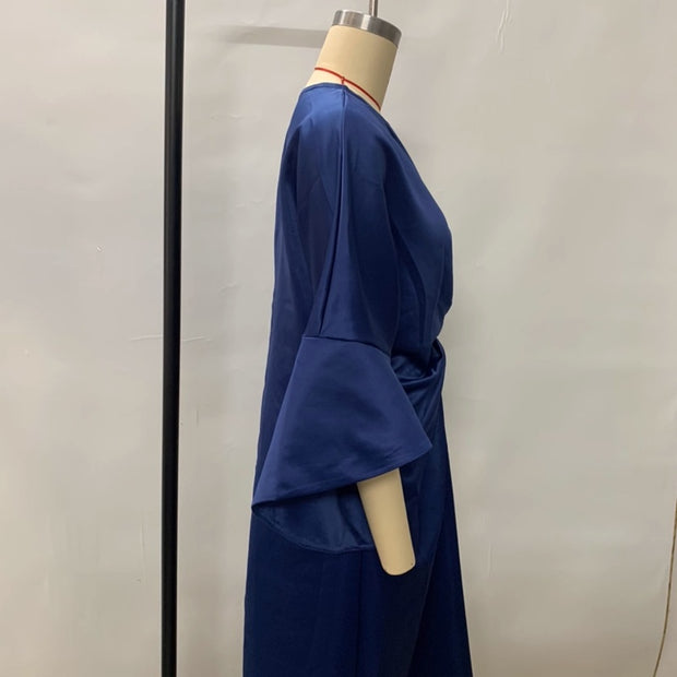 Women's Elegant Solid Color Round Neck Half Sleeve Dress With Waist Ruffles - Cocktail Party & Evening Gown 111
