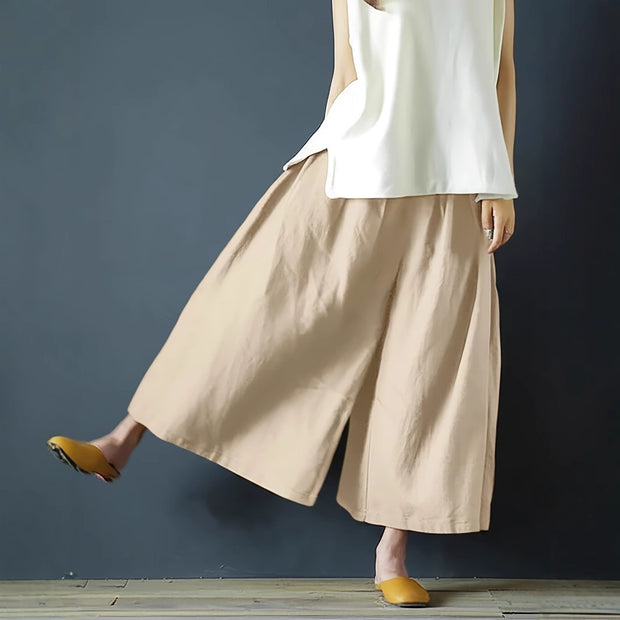 Coarse Linen Solid Color Cotton And Linen Texture Smoke-sensitive Gray Wide-leg Pants