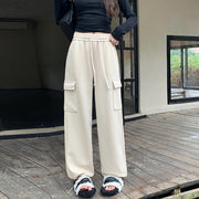 High Waist Straight Large Pocket Loose Drawstring Ankle-tied Sports Pants