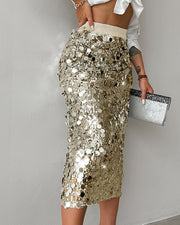 Women's Versatile Solid Color Fashionable Sequin Skirt