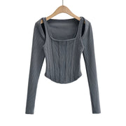 Short Fishbone Vest Waistcoat T-shirt Long Sleeve Two-piece Set