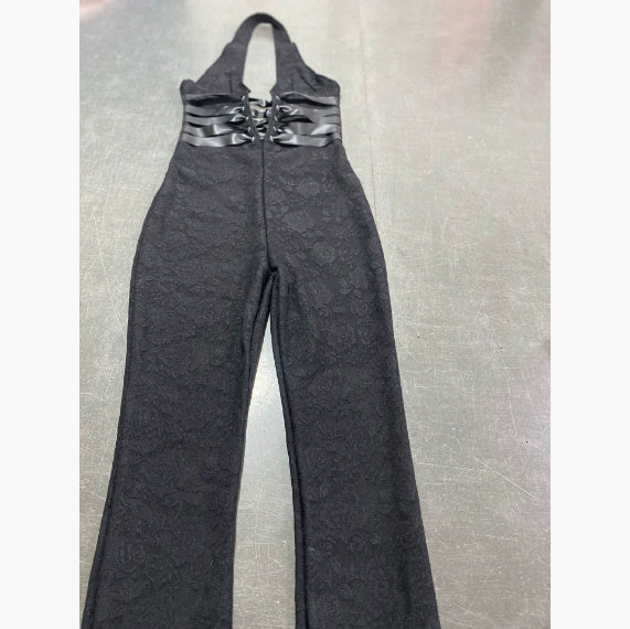 Sexy Lace Trousers Deep V Bandage Lace-up Halter Jumpsuit 1111
