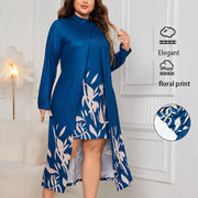 Fake Two-piece Turtleneck Long Sleeve Asymmetric Dress Women 1111