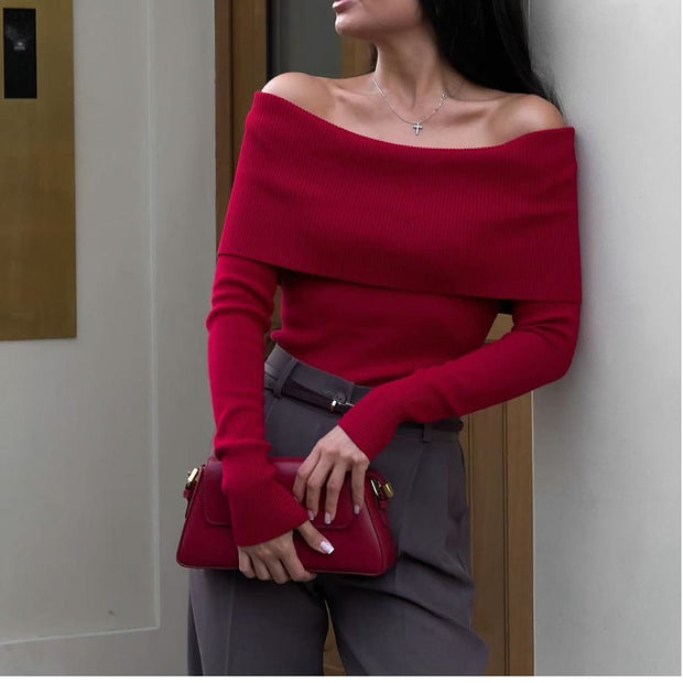 Off-shoulder Sweater Pullover Slim Fit Weater Women