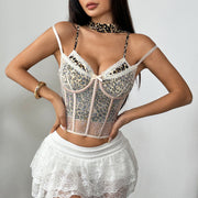 False Two-piece Suit Lace Stitching Sexy Leopard Print Corset