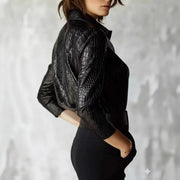 Women's PU Leather Glossy Serpentine Long-sleeved Top
