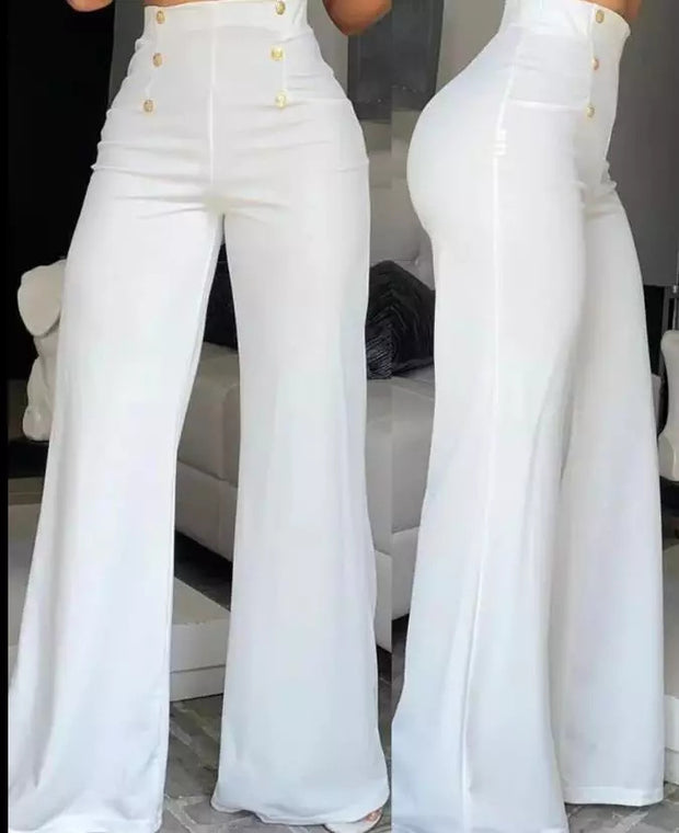 Women’s Slim Fit Flared Trousers – Double-Breasted, Stretch