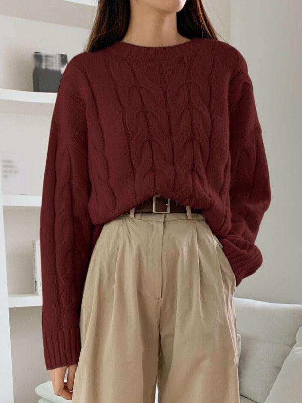 Round Neck Pure Color All-matching Trendy Sweater Top 111
