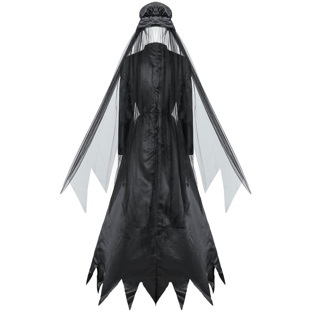 Women’s Scary Bride Costume – Halloween Vampire Ghost Cosplay Outfit with Headwear