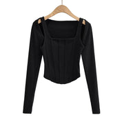 Short Fishbone Vest Waistcoat T-shirt Long Sleeve Two-piece Set
