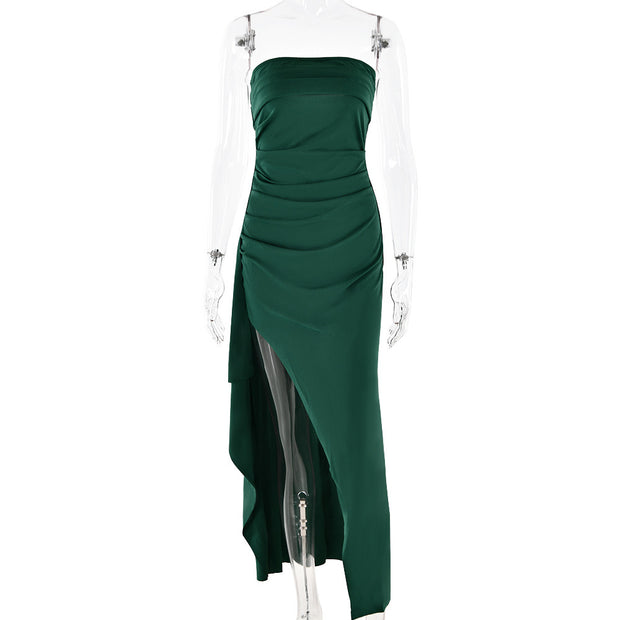Women’s One-Shoulder Evening Gown – Strapless Backless High-Slit Dress