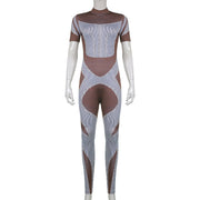 Women's New Printed Contrast Casual Sports Jumpsuit