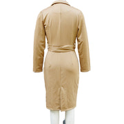 Women's Solid Color Blazer V-Neck Dress With Belt - Slim Fit Formal Midi Dress For Spring&Fall