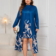 Fake Two-piece Turtleneck Long Sleeve Asymmetric Dress Women 1111