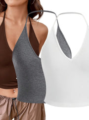 SHEIN EZwear Summer Solid Crop Halter Top 3PC Set