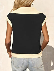 Women’s Color Block Half-Zip Short Sleeve Pullover – V-Neck Summer Top